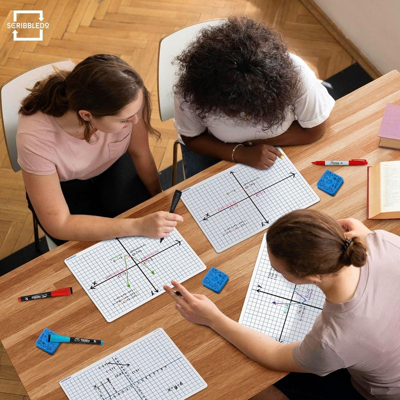 Scribbledo 12 pack Dry Erase XY Axis Graph Lap Boards 9  X 12  for Student and Classroom Use  Math White Board - Double Sided White Boards with 12 Erasers Included - Image 2